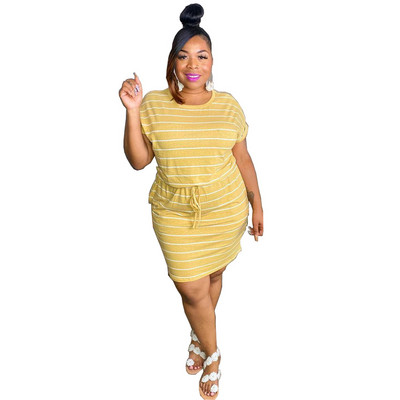 ZJFZML ZZ Liela izmēra sieviešu apģērbs Balts, svītrains apdruka ar apaļu kakla izgriezumu ar īsām piedurknēm aukliņu ar augstu vidukli Taisni T-krekli Kleitas