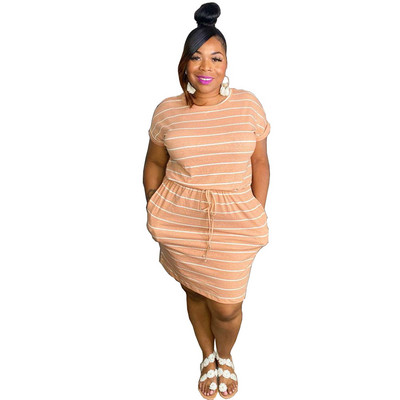 ZJFZML ZZ Liela izmēra sieviešu apģērbs Balts, svītrains apdruka ar apaļu kakla izgriezumu ar īsām piedurknēm aukliņu ar augstu vidukli Taisni T-krekli Kleitas