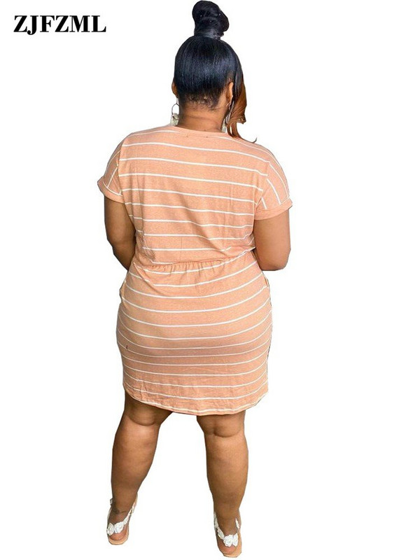 ZJFZML ZZ Liela izmēra sieviešu apģērbs Balts, svītrains apdruka ar apaļu kakla izgriezumu ar īsām piedurknēm aukliņu ar augstu vidukli Taisni T-krekli Kleitas