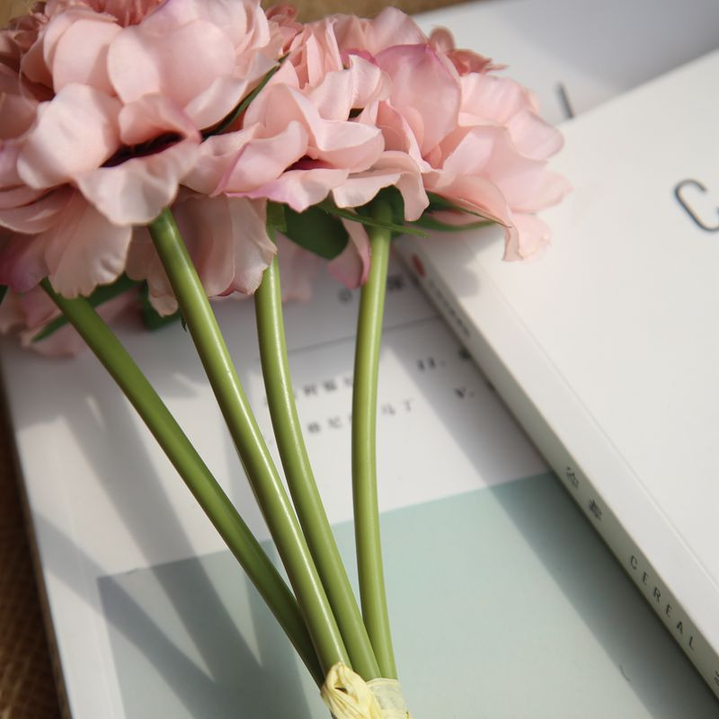 Mākslīgie ziedi Peoniju pušķis kāzu dekorēšanai 5 galvas Peonijas Viltus ziedi Mājas dekors Zīda hortenzijas lēts zieds