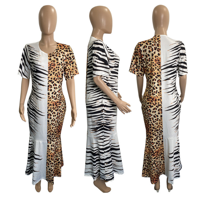 2021. gada pavasaris un vasara, jauna modes temperamenta liela izmēra leoparda šuvju seksīga ikdienas modes lielizmēra sieviešu kleita