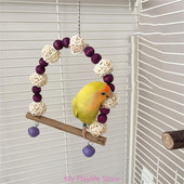 Parrots Station putnu rotaļlietu šūpoles tilts stāvošajiem treniņu piederumiem koka šūpuļtīkls ar krāsainām krellēm Rotaļlietu putnu būra piederumi