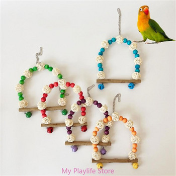 Parrots Station Bird Toy Swing Bridge Стоящи принадлежности за обучение Дървен хамак с цветни мъниста Играчка Аксесоари за клетка за птици