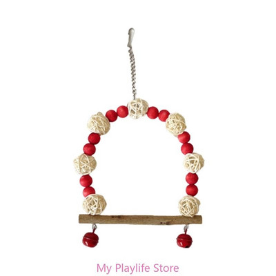 Parrots Station putnu rotaļlietu šūpoles tilts stāvošajiem treniņu piederumiem koka šūpuļtīkls ar krāsainām krellēm Rotaļlietu putnu būra piederumi