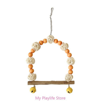 Parrots Station putnu rotaļlietu šūpoles tilts stāvošajiem treniņu piederumiem koka šūpuļtīkls ar krāsainām krellēm Rotaļlietu putnu būra piederumi