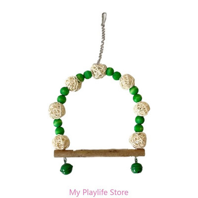 Parrots Station putnu rotaļlietu šūpoles tilts stāvošajiem treniņu piederumiem koka šūpuļtīkls ar krāsainām krellēm Rotaļlietu putnu būra piederumi