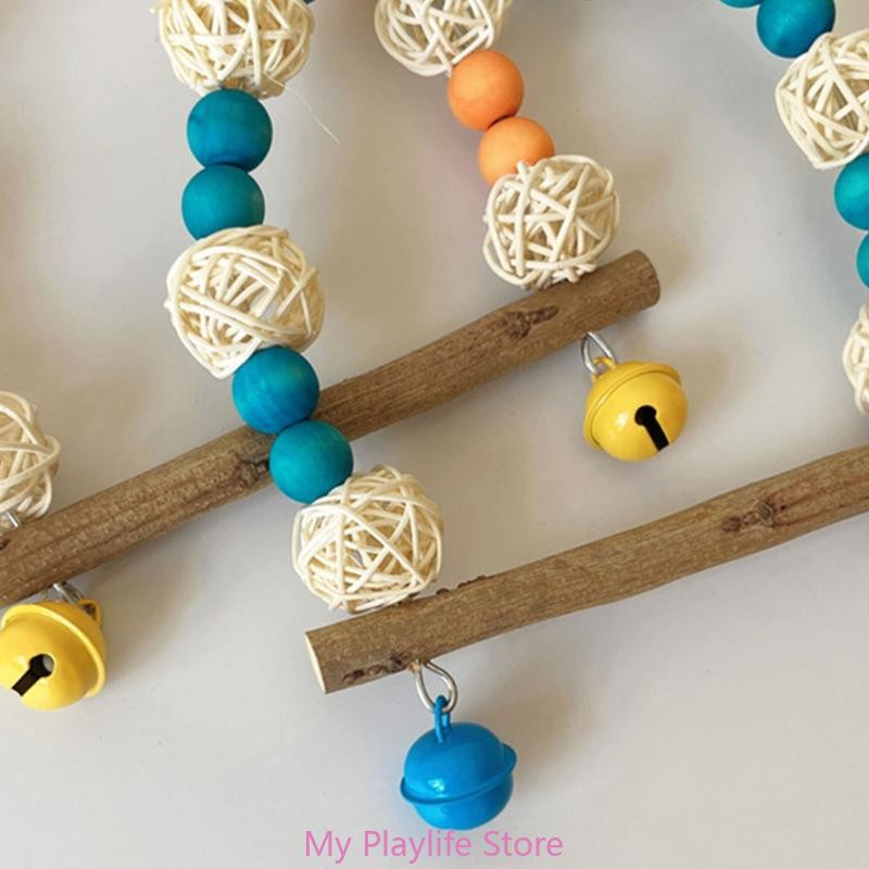 Parrots Station putnu rotaļlietu šūpoles tilts stāvošajiem treniņu piederumiem koka šūpuļtīkls ar krāsainām krellēm Rotaļlietu putnu būra piederumi