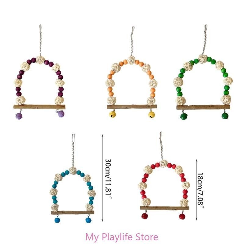 Parrots Station putnu rotaļlietu šūpoles tilts stāvošajiem treniņu piederumiem koka šūpuļtīkls ar krāsainām krellēm Rotaļlietu putnu būra piederumi