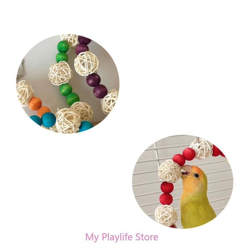 Parrots Station putnu rotaļlietu šūpoles tilts stāvošajiem treniņu piederumiem koka šūpuļtīkls ar krāsainām krellēm Rotaļlietu putnu būra piederumi