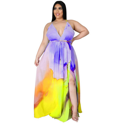 Liela izmēra sieviešu bohēmiska seksīga kleita ar dziļu apkakli piekarināma kakla josta, garas kleitas ar dakšu bez aizmugures 5xl Visa 3XL 4XL 5XL 6XL