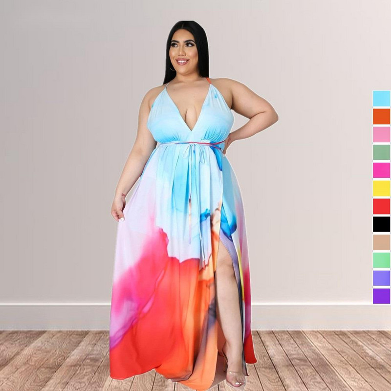 Liela izmēra sieviešu bohēmiska seksīga kleita ar dziļu apkakli piekarināma kakla josta, garas kleitas ar dakšu bez aizmugures 5xl Visa 3XL 4XL 5XL 6XL