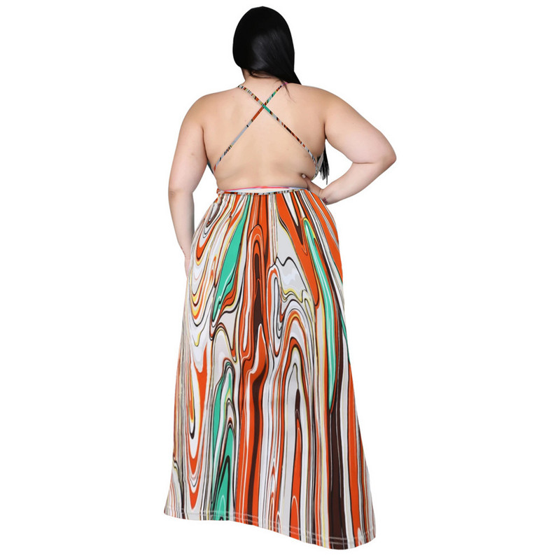 Liela izmēra sieviešu bohēmiska seksīga kleita ar dziļu apkakli piekarināma kakla josta, garas kleitas ar dakšu bez aizmugures 5xl Visa 3XL 4XL 5XL 6XL