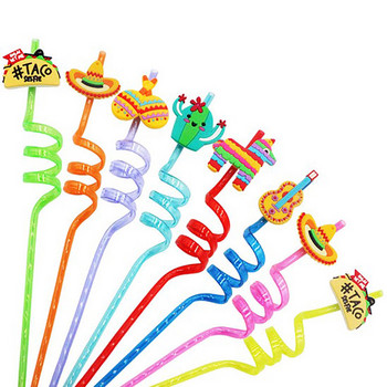 8 бр./опаковка Многократни сламки за пиене Mexican Fiesta Party сламки за пиене 8 стила Декорации за парти за рожден ден