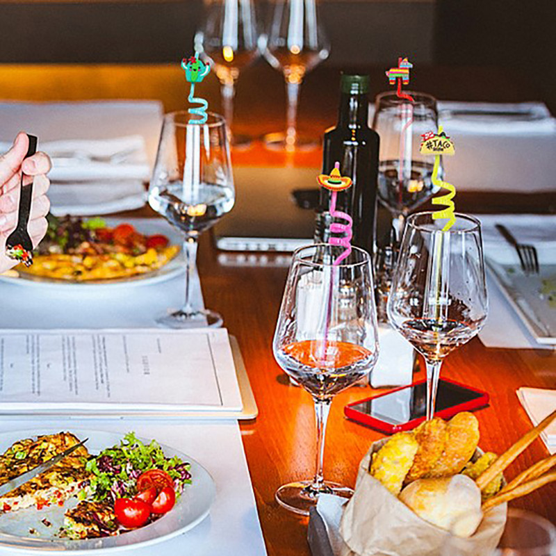 8 vnt./pak. Daugkartinio naudojimo šiaudeliai meksikietiškos fiestos vakarėlio gėrimo šiaudeliai 8 stilių gimtadienio dekoracijos