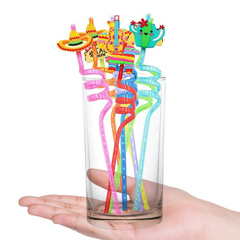 8 vnt./pak. Daugkartinio naudojimo šiaudeliai meksikietiškos fiestos vakarėlio gėrimo šiaudeliai 8 stilių gimtadienio dekoracijos