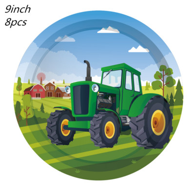 Žaliojo traktoriaus tema Vienkartiniai stalo reikmenys Popieriniai puodeliai Lėkštės Servetėlės Sunkvežimių Transporto priemonė Ekskavatorius Vaikai Berniukai Vakarėlio dekoracijos Reikmenys