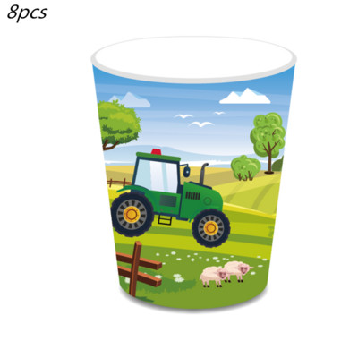 Žaliojo traktoriaus tema Vienkartiniai stalo reikmenys Popieriniai puodeliai Lėkštės Servetėlės Sunkvežimių Transporto priemonė Ekskavatorius Vaikai Berniukai Vakarėlio dekoracijos Reikmenys