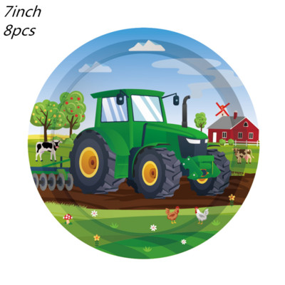 Žaliojo traktoriaus tema Vienkartiniai stalo reikmenys Popieriniai puodeliai Lėkštės Servetėlės Sunkvežimių Transporto priemonė Ekskavatorius Vaikai Berniukai Vakarėlio dekoracijos Reikmenys