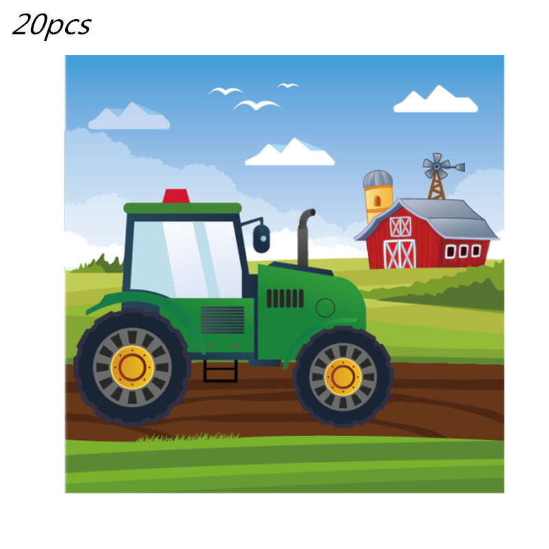 Žaliojo traktoriaus tema Vienkartiniai stalo reikmenys Popieriniai puodeliai Lėkštės Servetėlės Sunkvežimių Transporto priemonė Ekskavatorius Vaikai Berniukai Vakarėlio dekoracijos Reikmenys