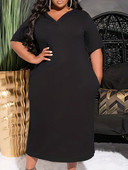 Φόρεμα Finjani Plus Size Μασίφ κοντό μανίκι V λαιμόκουκου Φαρδιά φορέματα Γυναικεία με τσέπες Κομψά ρούχα