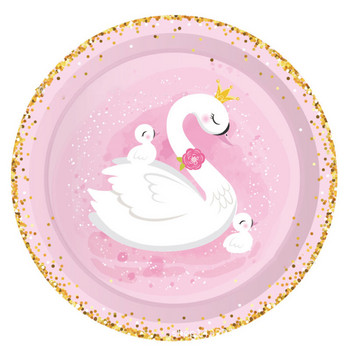 White Xrown Swan Еднократни прибори за хранене Розови чинии Салфетки Честит рожден ден Парти Декор Деца Момиче 1st Swan Baby Shower Favor