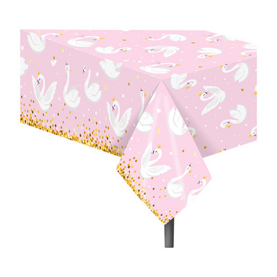 Balts Xrown Swan Vienreizlietojamie galda piederumi Rozā šķīvji Salvetes Daudz laimes dzimšanas dienā ballītes dekors Bērnu meitene 1. gulbja mazuļa duša