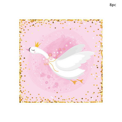 Balts Xrown Swan Vienreizlietojamie galda piederumi Rozā šķīvji Salvetes Daudz laimes dzimšanas dienā ballītes dekors Bērnu meitene 1. gulbja mazuļa duša