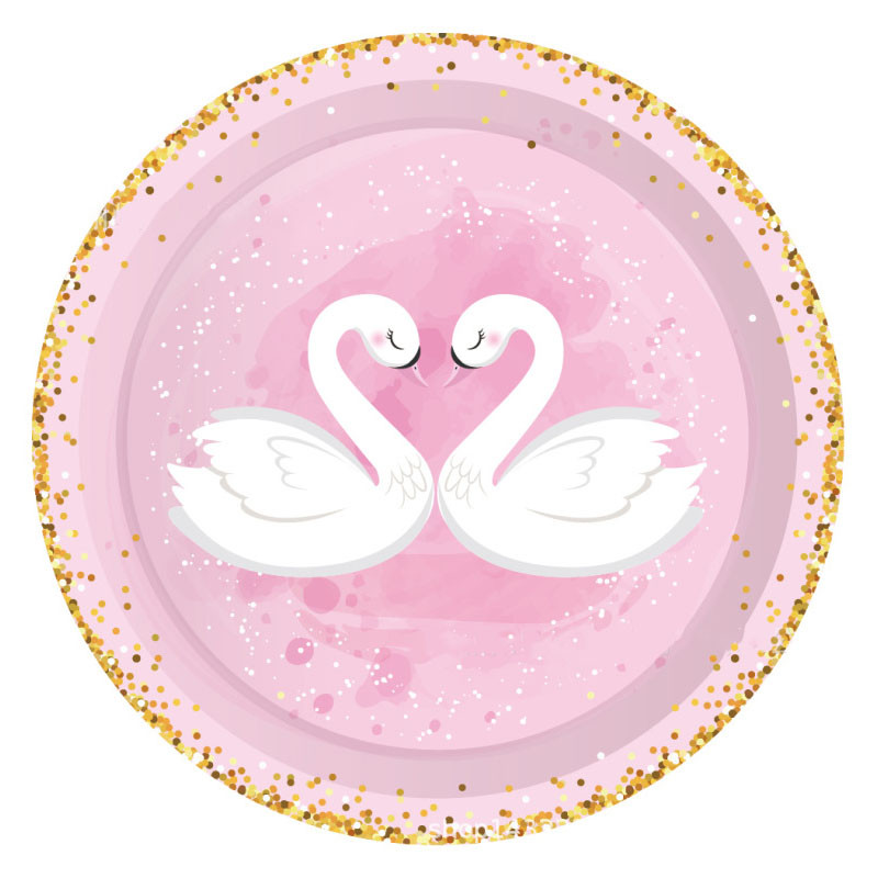 Balts Xrown Swan Vienreizlietojamie galda piederumi Rozā šķīvji Salvetes Daudz laimes dzimšanas dienā ballītes dekors Bērnu meitene 1. gulbja mazuļa duša