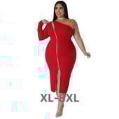 Rochie pentru femei de dimensiuni plus mari, sexy, cu fermoar, cu despicare laterală, pe un umăr, mâneci lungi, rochie la modă, bodycon, la mijlocul gambei 3xl 4xl 5xl 6xl
