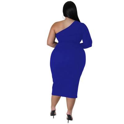 Rochie pentru femei de dimensiuni plus mari, sexy, cu fermoar, cu despicare laterală, pe un umăr, mâneci lungi, rochie la modă, bodycon, la mijlocul gambei 3xl 4xl 5xl 6xl