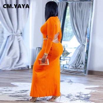 CM.YAYA Plus Size Γυναικεία με ψηλό πλάι σκίσιμο με ανοιχτή πλάτη με μακρυμάνικο σώμα μίντι μάξι φόρεμα σέξι κλαμπ Skinny pencil φορέματα