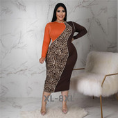 Liela izmēra jaunas sieviešu kleitas Eleganta Leopard Patchwork Bodycon Stretch Maxi Dress Party Vintage 2023 Wholesa 3xl 4xl 5xl 6xl