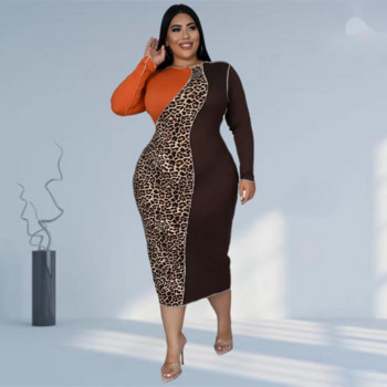 Plus Size Νέα Γυναικεία Φορέματα Κομψό Leopard Patchwork Bodycon Stretch Maxi Dress Party Vintage 2023 Wholesa 3xl 4xl 5xl 6xl