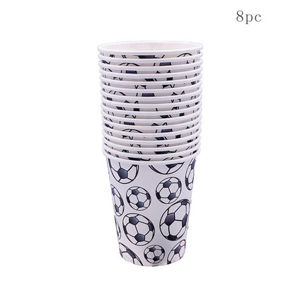 Futbola dzimšanas dienas vienreizējās lietošanas galda piederumu komplekts Futbola papīra šķīvju krūze Salvetes galda piederumi zēniem Laimīgu futbolu dzimšanas dienas svinību piederumi