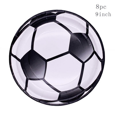 Futbola dzimšanas dienas vienreizējās lietošanas galda piederumu komplekts Futbola papīra šķīvju krūze Salvetes galda piederumi zēniem Laimīgu futbolu dzimšanas dienas svinību piederumi