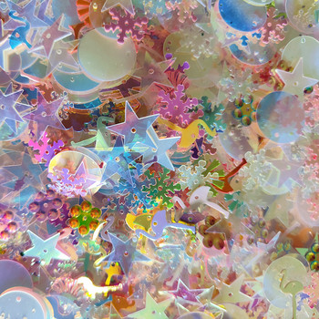 10-20g Произволно смесени цветове Насипни големи пайети Снежинка във формата на цвете Кристални блясъци PVC Занаяти Декорация Направи си сам Аксесоари 4-15 mm