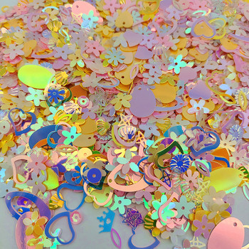10-20 g Random Mix Color Bulk Μεγάλες πούλιες σε σχήμα λουλουδιού Snowflake Crystal Glitter PVC Crafts Decoration DIY Αξεσουάρ 4-15mm