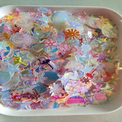 10-20g Random Mix Color Lielie fliteri Ziedu formas Sniegpārsliņa Kristāla Glitter PVC Amatniecības Dekorācijas DIY Aksesuāri 4-15mm