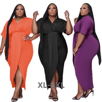 Plus Size Μεγάλο μέγεθος 5xl Γυναικείο Φόρεμα Bodycon Ψηλό ελαστικό v Λαιμόκοψη κοντά μανίκια μπροστινά σπαστά Casual φορέματα πάρτι 3xl 4xl 5xl 6xl