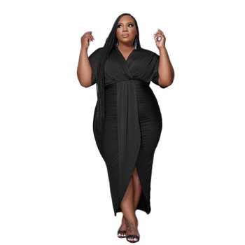 Plus Size Μεγάλο μέγεθος 5xl Γυναικείο Φόρεμα Bodycon Ψηλό ελαστικό v Λαιμόκοψη κοντά μανίκια μπροστινά σπαστά Casual φορέματα πάρτι 3xl 4xl 5xl 6xl