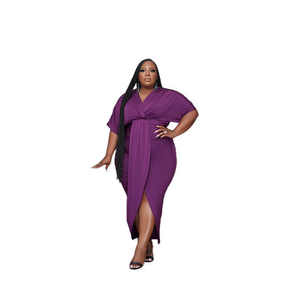 Liela izmēra Liela izmēra 5xl Sieviešu ķermeņa kleita ar augstu elastīgu izgriezumu ar īsām piedurknēm priekšā sadalīta ikdienas ballīšu kleita 3xl 4xl 5xl 6xl