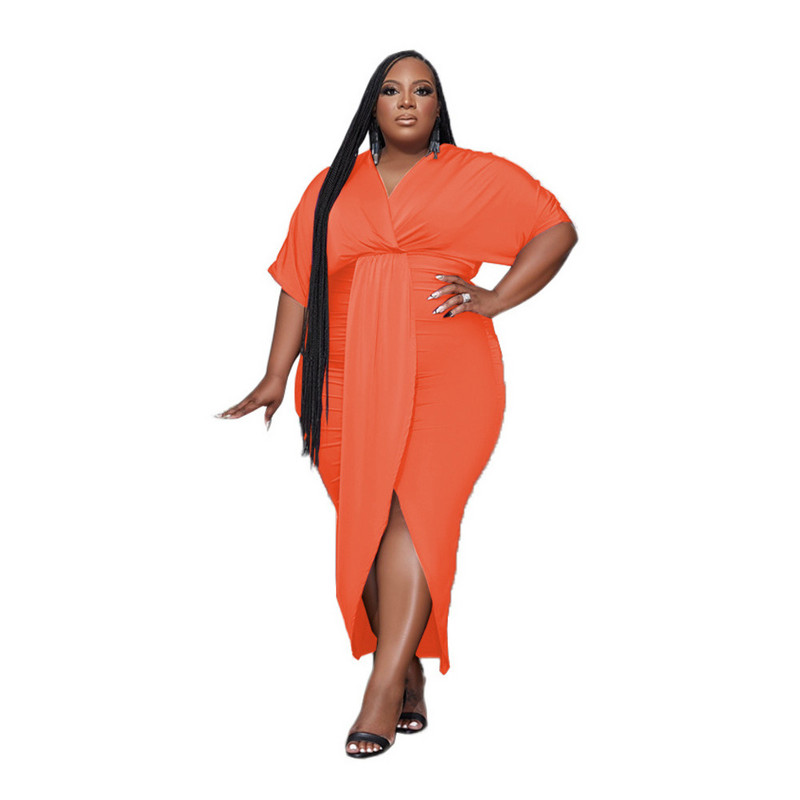 Liela izmēra Liela izmēra 5xl Sieviešu ķermeņa kleita ar augstu elastīgu izgriezumu ar īsām piedurknēm priekšā sadalīta ikdienas ballīšu kleita 3xl 4xl 5xl 6xl