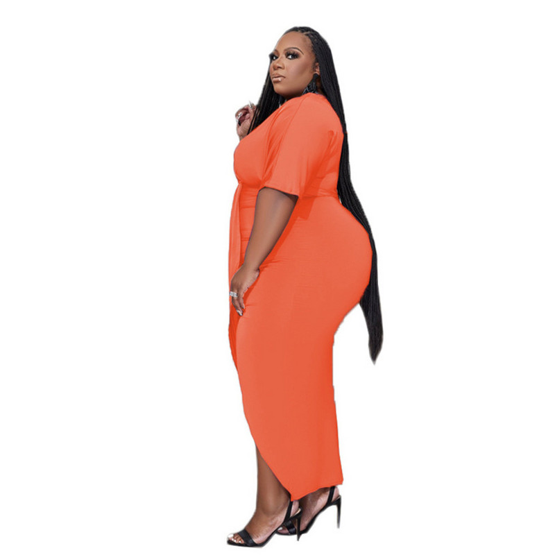 Liela izmēra Liela izmēra 5xl Sieviešu ķermeņa kleita ar augstu elastīgu izgriezumu ar īsām piedurknēm priekšā sadalīta ikdienas ballīšu kleita 3xl 4xl 5xl 6xl