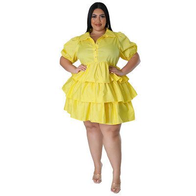 Liela izmēra vasaras sieviešu kleita ikdienišķa kūku kleita ar īsām piedurknēm.