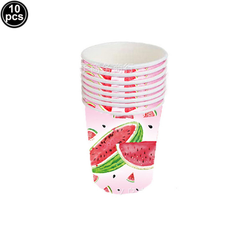 Arbūzu ballītes galda piederumi Vienreizējās lietošanas salvetes Papīra šķīvji Krūzes Vasaras meiteņu 1. dzimšanas dienas bērnu duša Arbūzu ballītes piederumi