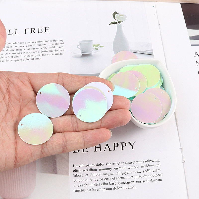 10g/csomag 30mmAB színes, lapos, kerek, laza flitterek Paillettes varrás esküvői kézműves, női ruházati kiegészítők