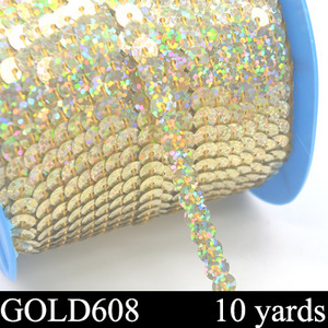 Jauni 10 jardi 6 mm PET apaļi plakani lāzera zeltīti pailletes vizuļi amatniecībai, šūšana uz auduma piederums, flitera apdare, albums, DIY