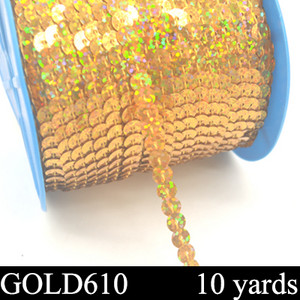 Jauni 10 jardi 6 mm PET apaļi plakani lāzera zeltīti pailletes vizuļi amatniecībai, šūšana uz auduma piederums, flitera apdare, albums, DIY