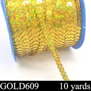 Jauni 10 jardi 6 mm PET apaļi plakani lāzera zeltīti pailletes vizuļi amatniecībai, šūšana uz auduma piederums, flitera apdare, albums, DIY