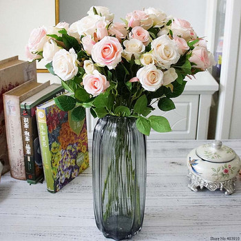 5 Κεφάλια/Κλαδί Φρέσκο τριαντάφυλλο Τεχνητά Λουλούδια Πραγματικό άγγιγμα τριαντάφυλλο Λουλούδια Σπίτι Διακόσμηση γαμήλιου πάρτι Ψεύτικα μικρά ροζ λουλούδια ανθοδέσμη